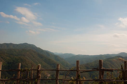 View green mountains and a blue sky