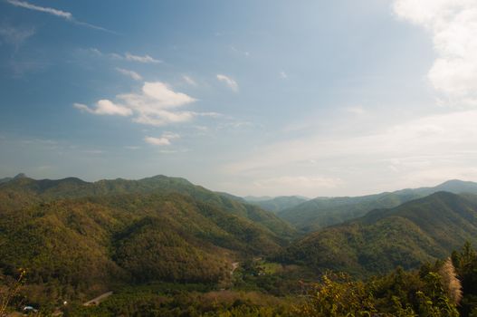 View mountain and road with blue sky