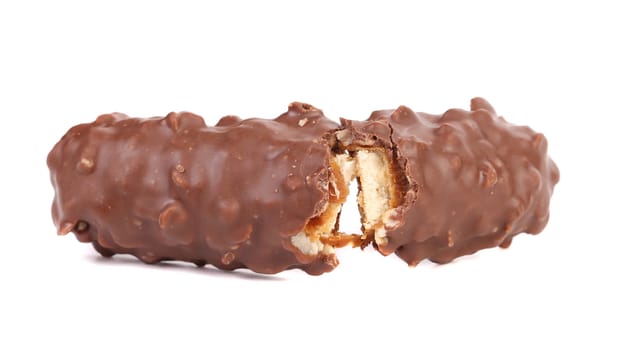 close up of Break bar chocolate. Isolated on a white background