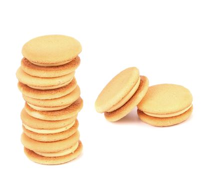 Stake of biscuit sandwich. Close up.