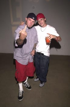 Fred Durst and buddy at Rolling Stone's night of new music party, Hollywood, 06-09-00