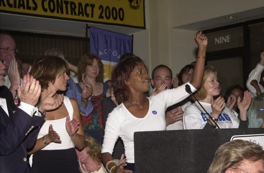Lisa Rinna, Alfre Woodard and Francis Fisher at a meeting of SAG and AFTRA where members showed their support for the strike against the advertising industry. Sag/Aftra headquarters, 06-13-00