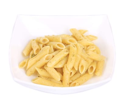Tagliolini on plate close up. Macro. Isolated on a white background.