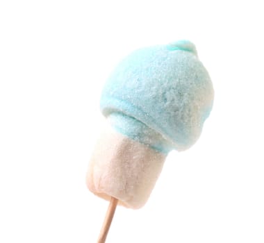 One colourful marshmallow. Isolated on a white background.
