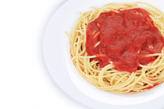 close up of spaghetti with tomato sauce. isolated on a white background