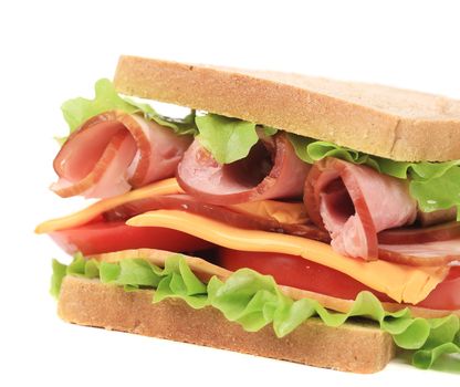 Toast sandwich with ham. Isolated on a white background.