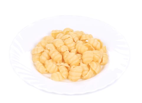 Pasta on the plate. Isolated on white background.