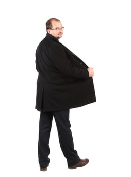 Man in black jacket. Isolated on a white background.