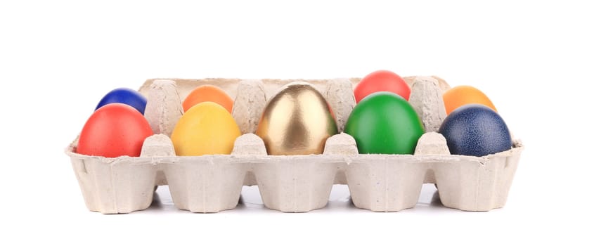 Easter eggs in a box. Isolated on a white background.