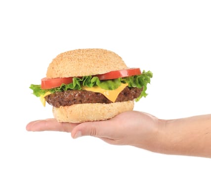 Big cheeseburger. Isolated on a white background.