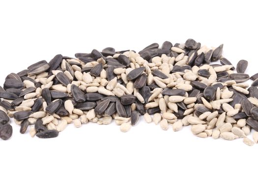 Sunflower black and peeled seeds mix.  Isolated on white background.