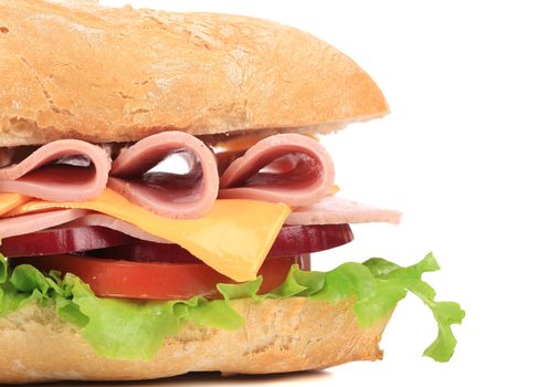 Baguette sandwich. Isolated on a white background.