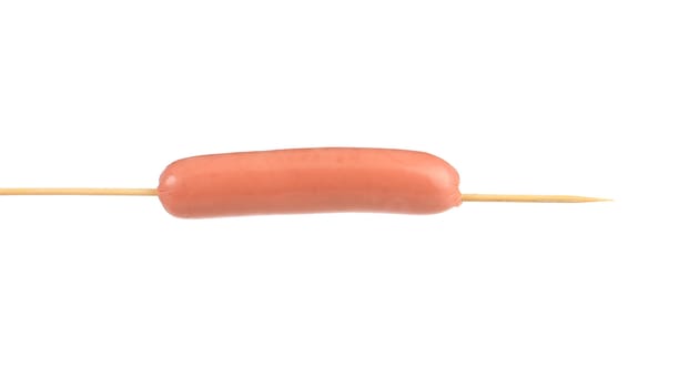 Pork sausage on a skewer. Isolated on a white background.