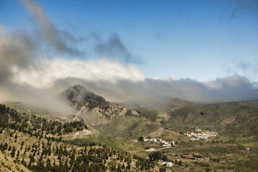 Fog over a small village in the mountains in Tenerife, Canary Islands