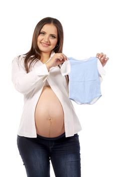 Pregnant woman with children cloves. Isolated on a white background
