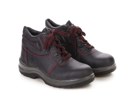 Black boots with red laces. Isolated on a white background.