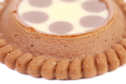 close up of brown chocolate biscuits with cream filling