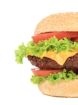 Big cheeseburger. Isolated on a white background.