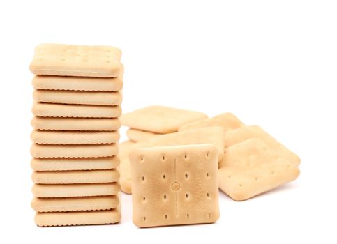Stack saltine soda cracker. Isolated on a white background