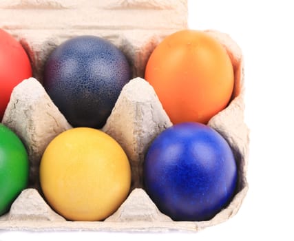 Colorful Easter Eggs in box. Whole background.