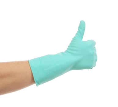 Latex Glove For Cleaning on hand. Isolated on a white background.