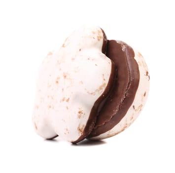 White Kiss Cookies with chocolate. Isolated on a white background.