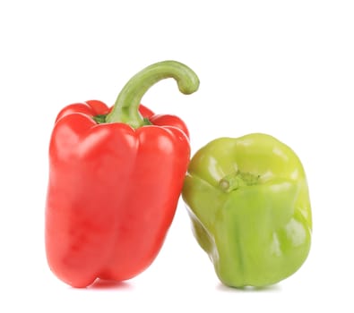 Read and green fresh peppers. Isolated on a white background.