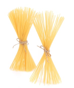 Pasta tied up by a rope. Isolated on a white background.