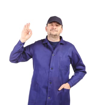 Man in uniform and cap. Isolated on a white background.