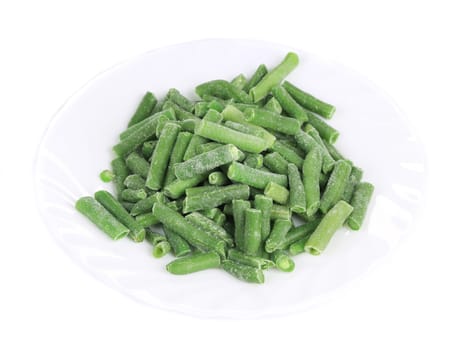 Group of frozen french beans. Isolated on a white background.