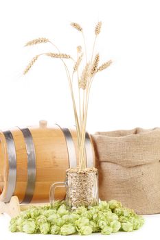 Barrel and sack. Isolated on a white background.