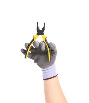 Working hands with pliers. Isolated on a white background.