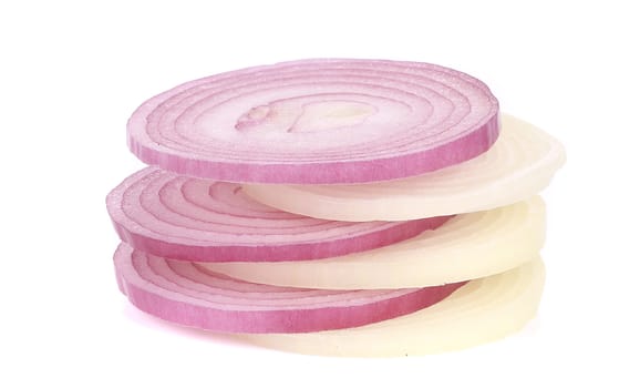Slices of white and red onions. isolated on a white background