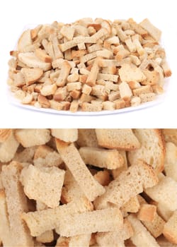 A pile of rusk in plate. Isolated on a white background.