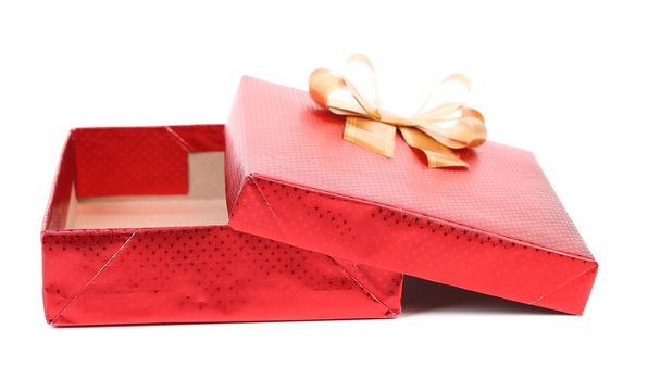 An empty red gift box. Isolated on a white background.