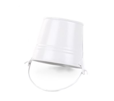 White metal bucket with handle. Isolated on a white background.