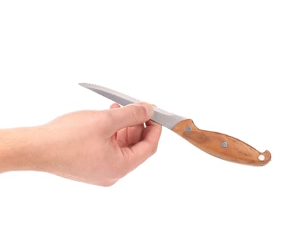 hand holds a Knife. isolated on a white background