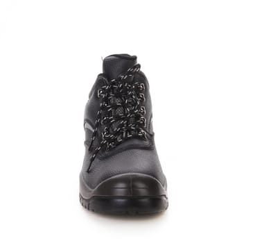 Black leather boot. Isolated on a white background.