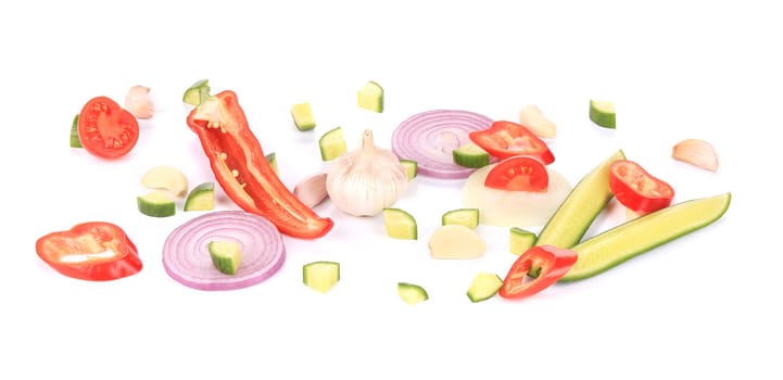 close up of slices of vegetables. isolated on a white background