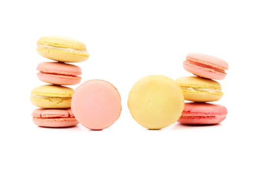 Tasty colourful macaroons. Isolated on a white background.