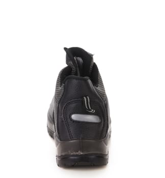 Black boot back side. Isolated on a white background.