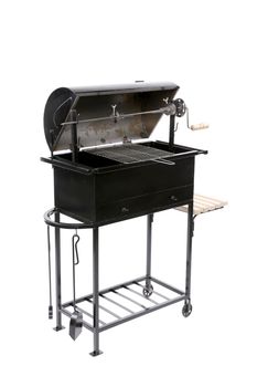 Black opened barbeque grill. Isolated on a white background.