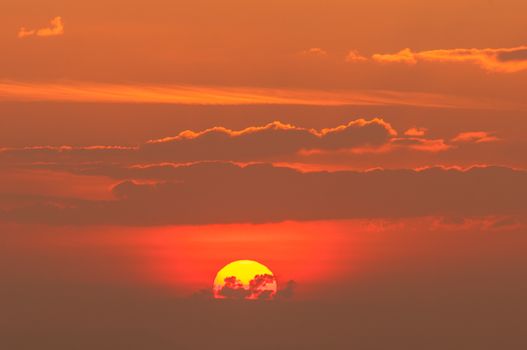 Beautiful sunrise big the sun and cloud