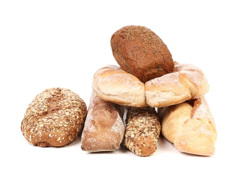 Different types of bread. Isolated on a white background.