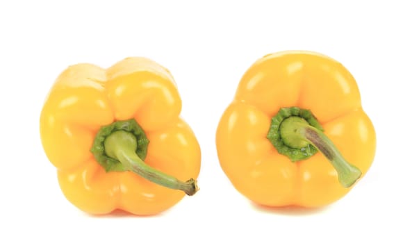 Sweet yellow bell peppers. Isolated on a white background.