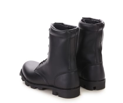 Black leather high boots. Isolated on a white background.