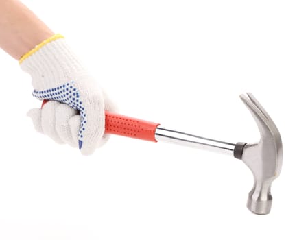 Man hand with hammer. Isolated on a white background.