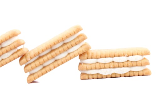 White chocolate Cream Filled Biscuits. Isolated on a white background.