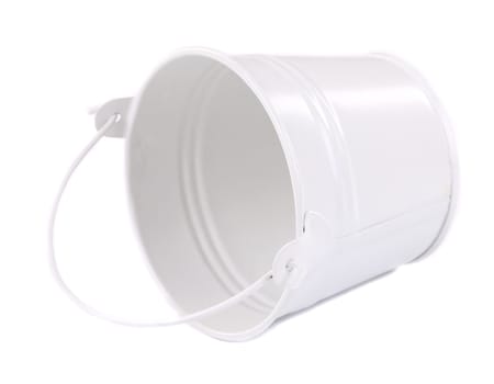 White metal bucket with handle. Isolated on a white background.