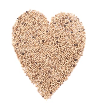 Closeup of heart of white pepper. Isolated on a white background.